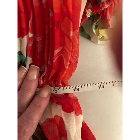 The Kooples Red Rose Floral Wrap Puff Sleeve Mini Dress Handkerchief Hem Small - Picture 11 of 13